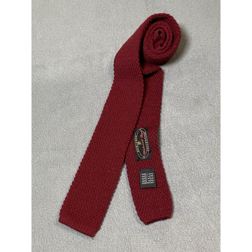 Michael Reed Designer Collection Made In Italy Wool Square Tip Knit Sock Tie Red